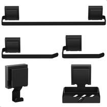 Kit Acessórios Para Banheiro Com Ventosa Preto 5 Peças Max Kit Acessórios Para Banheiro Com Ventosa Preto 5 Peças Max