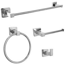 Kit Acessorios Para Banheiro Completo 4 Peças Metal Inox Cromado Toalheiro 40cm Porta Toalha De Rosto Argola Porta Papel Higienico Cabide Gancho