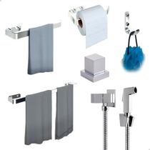 Kit Acessórios Para Banheiro Completo Cromado + Ducha Higiênica + Acabamento De Registro Base Deca 25mm Metal - Titanium Metais