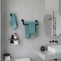 Kit Acessórios para Banheiro Conjunto 3 peças Porta Toalhas Papel Cabideiro - Preto Laca