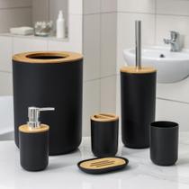 Kit Acessórios Para Banheiro Conjunto de 6 Peças Para Lavabo Completo Design Moderno em Bambu e Plástico