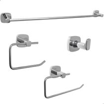 Kit Acessórios Para Banheiro Cromado 4 Peças Aço Inox Parede Luxo Toalheiro De Banho Rosto Papeleira Gancho Cabide