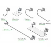 Kit Acessórios Para Banheiro Cromado 6 Peças Square Luxo Kit Acessórios Para Banheiro Cromado 6 Peças Square Luxo