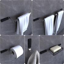 Kit Acessórios Para Banheiro Cromado e Preto Empire 5 peças Kit Acessórios Para Banheiro Cromado e Preto Empire 5 peças