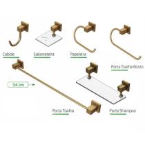 Kit Acessórios Para Banheiro Dourado 6 Peças Square Luxo Kit Acessórios Para Banheiro Dourado 6 Peças Square Luxo