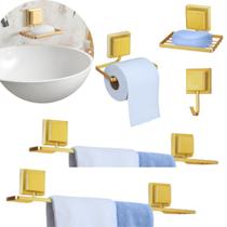 Kit Acessorios Para Banheiro Dourado Gancho Toalheiro Barra