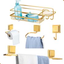Kit Acessorios Para Banheiro Dourado Ótimo Acabamento Luxo Toalheiro De Rosto Porta Shampoo