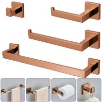 Kit Acessórios para Banheiro e Lavabo 4 Peças em Aço Inox Rosê Luxo Soft Inox Kit Acessórios para Banheiro e Lavabo 4 Peças em Aço Inox Rosê Luxo Soft Inox