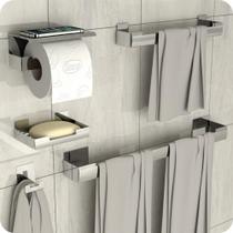Kit Acessórios Para Banheiro Inox Adesivo 5pçs ELG - HomeFull