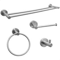 Kit Acessórios Para Banheiro Inox Escovado 4 Peças Suporte Toalha Aço Inox 304 Fosco Toalheiro Duplo Porta Papel Higiênico Gancho Porta Toalha Argola