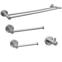 Kit Acessórios Para Banheiro Inox Escovado 4 Peças Suporte Toalha Inox 304 Fosco Toalheiro Barra Dupla Porta Papel