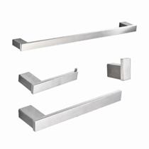 Kit Acessorios para Banheiro Kit com 4 peças - Square Toalheiro Aço Escovado Mondo Mio Kit Acessorios para Banheiro Kit com 4 peças - Square Toalheiro Aço Escovado Mondo Mio