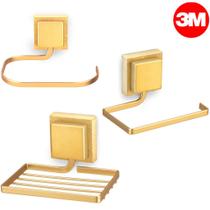 Kit Acessórios Para Banheiro Lavabo 3 Peças Luxo Dourado Fosco Arthi