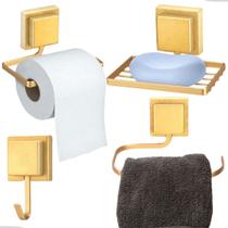 Kit Acessórios Para Banheiro Lavabo 4 Peças Luxo Dourado Fosco Arthi