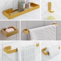 Kit Acessórios Para Banheiro Lavabo 6 Peças Alumínio-DOURADO