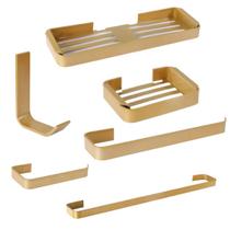 Kit Acessórios Para Banheiro Lavabo 6 Peças Alumínio-DOURADO