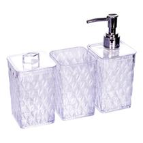 Kit Acessórios Para Banheiro Lavabo Glamour 3 Peças Cristal Kit Acessórios Para Banheiro Lavabo Glamour 3 Peças Cristal