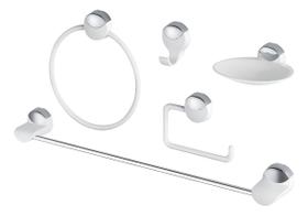 Kit Acessórios para Banheiro Lavello Branco com Detalhes Cromados Herc (4 ou 5 Peças) Kit Acessórios para Banheiro Lavello Branco com Detalhes Cromados Herc (4 ou 5 Peças)