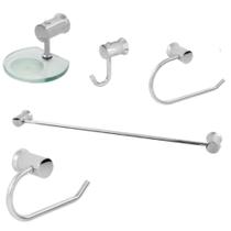 Kit Acessórios Para Banheiro Metal Inox 5 Peças Luxo