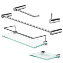 Kit Acessórios para Banheiro Modelo Orion Prata Alto Brilho Proteção Grego Metal Kit Acessórios para Banheiro Modelo Orion Prata Alto Brilho Proteção Grego Metal