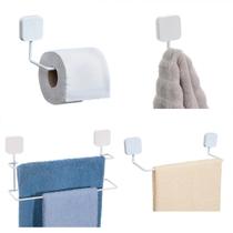 Kit Acessórios Para Banheiro Porta papel Higienico Porta Toalha Gancho Preto e Branco 4 Peças