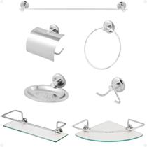 Kit Acessórios Para Banheiro + Porta Shampoo Canto E Reto