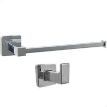 Kit Acessórios Para Banheiro Porta Toalha E Gancho Cabide Toalheiro Metal Inox Cromado Quadrado Kit Acessórios Para Banheiro Porta Toalha E Gancho Cabide Toalheiro Metal Inox Cromado Quadrado