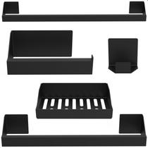 Kit Acessórios Para Banheiro Preto 5 Peças Master Slim DF Kit Acessórios Para Banheiro Preto 5 Peças Master Slim DF