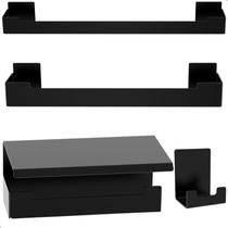 Kit Acessórios Para Banheiro Preto Adesivo 4pçs ELG