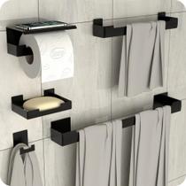 Kit Acessórios Para Banheiro Preto Adesivo 5pçs ELG