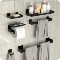 Kit Acessórios Para Banheiro Preto Adesivo 6pçs ELG