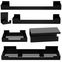 Kit Acessórios Para Banheiro Preto Adesivo 6pçs ELG