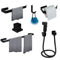 Kit Acessórios Para Banheiro Preto Completo + Ducha Higiênica + Acabamento De Registro Em Metal Base Deca 25mm Fosco Com