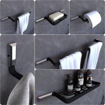 Kit Acessórios Para Banheiro Preto e Cromo Empire 6 peças Kit Acessórios Para Banheiro Preto e Cromo Empire 6 peças