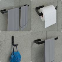 Kit Acessórios Para Banheiro Preto Fosco 4 Peças Kit Acessórios Para Banheiro Preto Fosco 4 Peças
