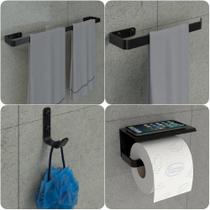 Kit Acessórios Para Banheiro Preto Fosco 4 Peças MAX - MetalCromo