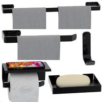 Kit Acessórios Para Banheiro Preto Fosco 5 Peças MAX