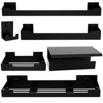 Kit Acessórios Para Banheiro Preto Fosco 6 Peças ELG Kit Acessórios Para Banheiro Preto Fosco 6 Peças ELG