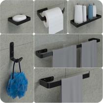 Kit Acessórios Para Banheiro Preto Fosco 6 Peças Quadrado