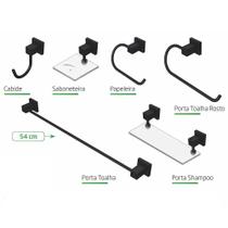 Kit Acessórios Para Banheiro Preto Fosco 6 Peças Square Luxo