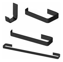 Kit Acessórios Para Banheiro Quadrado 4 Peças Preto Fosco