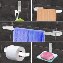 Kit Acessórios Para Banheiro Quadrado 5 Peças Cromado Luxo Com Saboneteira de Vidro Cód. 6060