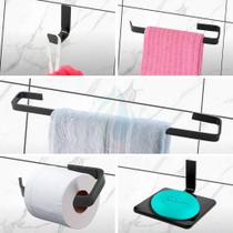 Kit Acessórios Para Banheiro Quadrado 5 Peças Luxo Com Saboneteira de Vidro PRETO FOSCO Cód. 6061 Kit Acessórios Para Banheiro Quadrado 5 Peças Luxo Com Saboneteira de Vidro PRETO FOSCO Cód. 6061