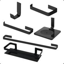 Kit Acessórios Para Banheiro Quadrado 6 Peças Preto Fosco - Aromatec