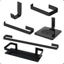 Kit Acessórios Para Banheiro Quadrado 6 Peças Preto Fosco