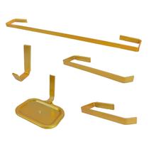 Kit Acessórios Para Banheiro Quadrado de Metal 5 Peças Dourado Cód. 7280