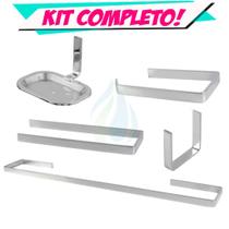 Kit Acessórios Para Banheiro Quadrado Metal 5 Peças Completo C/ Saboneteira Cód. 7517