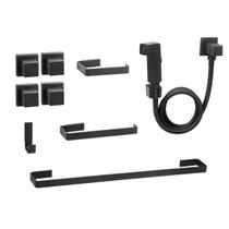 Kit Acessórios Para Banheiro Quadrado Preto Completo Luxo Ducha Higiênica Quadrada 4 Acabamento Registro