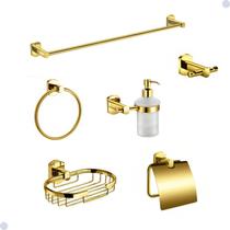 Kit acessórios para banheiro redondo dourado gold 6 peças - MeA