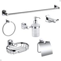 Kit acessórios para banheiro redondo metal cromado 6 peças